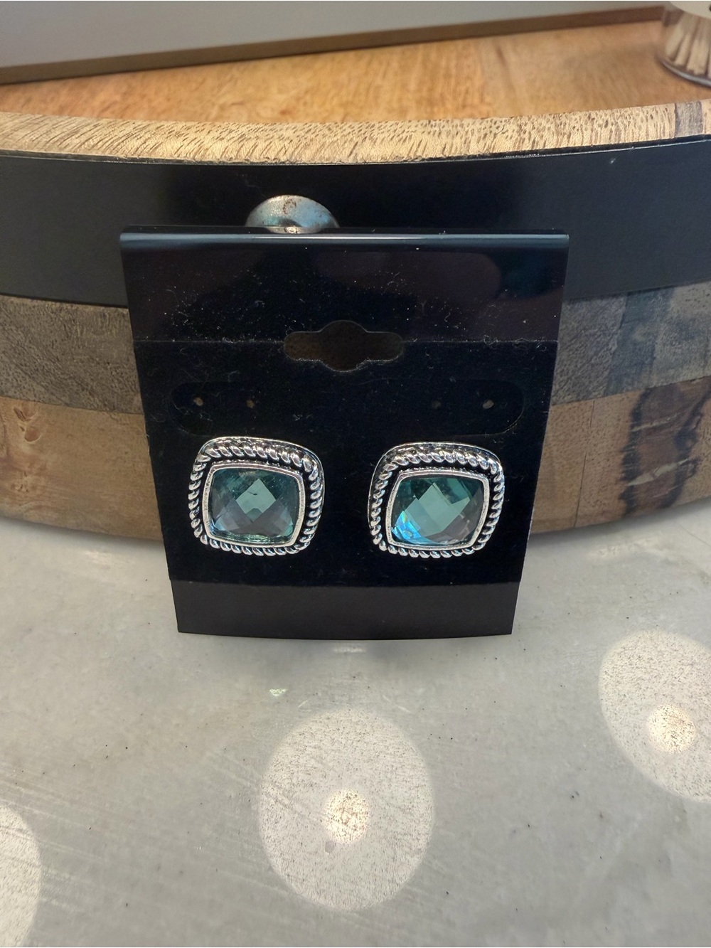 Napier Silver-Tone Earrings with Blue-Green Faceted Stones